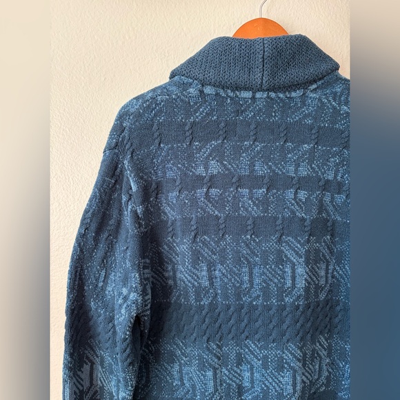 American Eagle Men’s Chunky Knit Shawl Collar Grandpa Cardigan Teal Blue Large - Picture 4 of 9